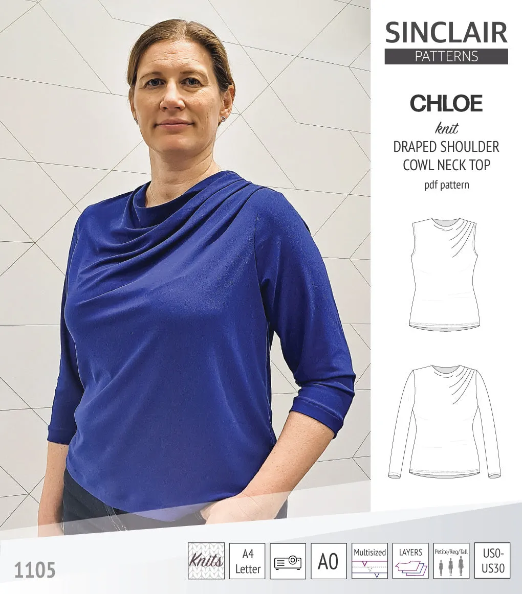Chloe draped shoulder top with a high cowl neck (PDF)