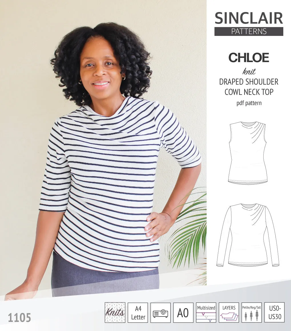 Chloe draped shoulder top with a high cowl neck (PDF)