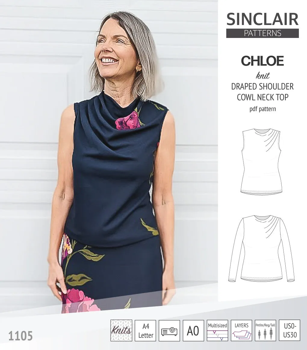 Chloe draped shoulder top with a high cowl neck (PDF)