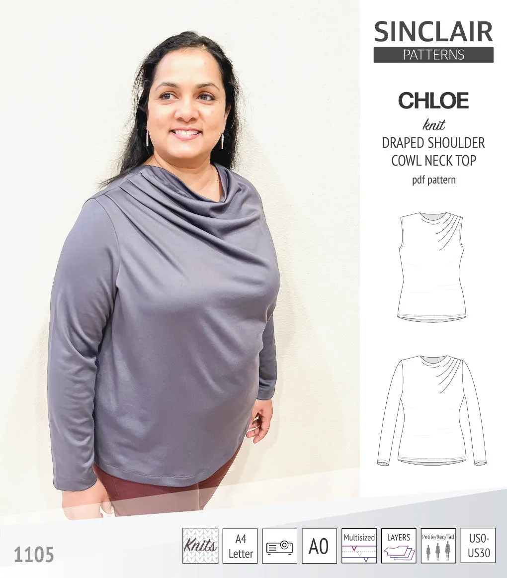 Chloe draped shoulder top with a high cowl neck (PDF)