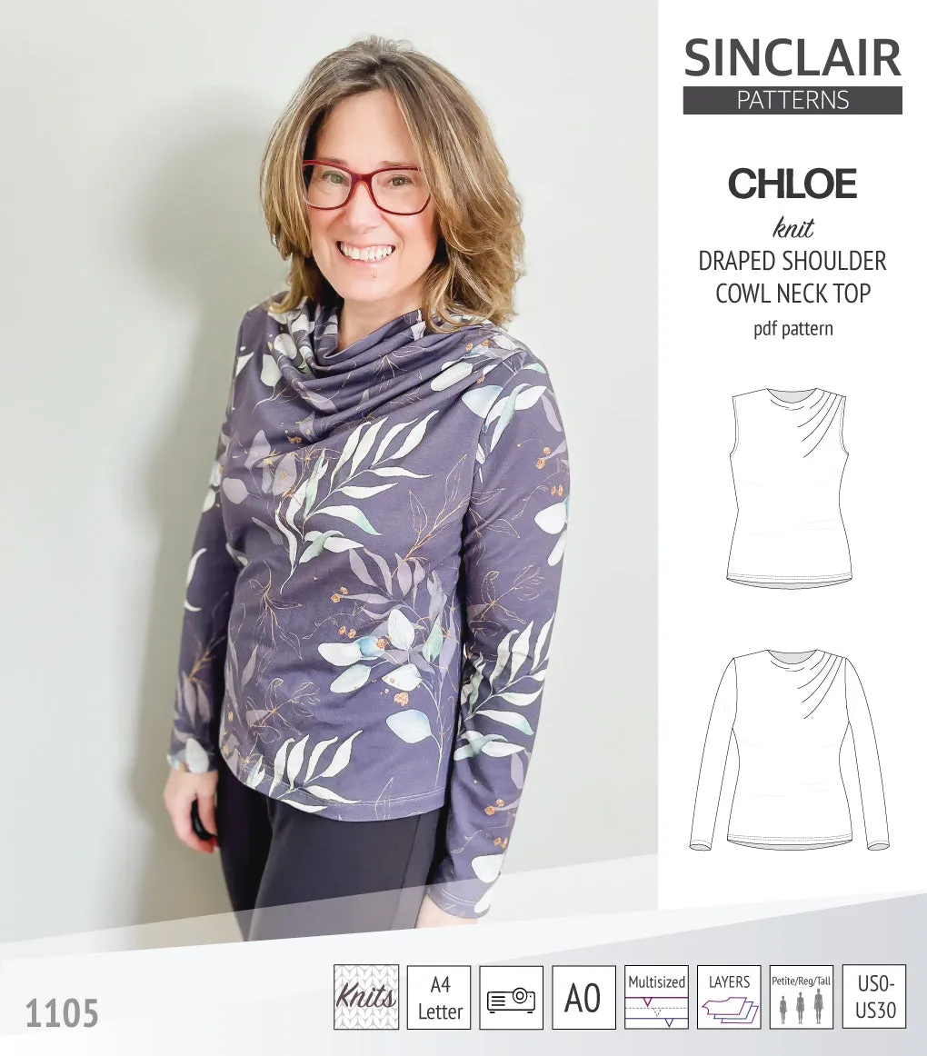 Chloe draped shoulder top with a high cowl neck (PDF)