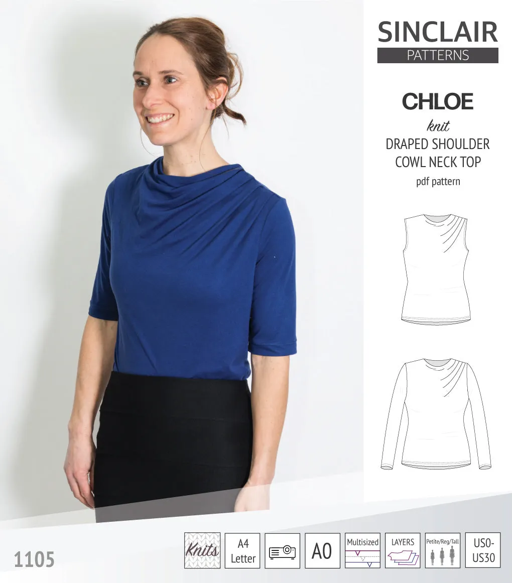 Chloe draped shoulder top with a high cowl neck (PDF)