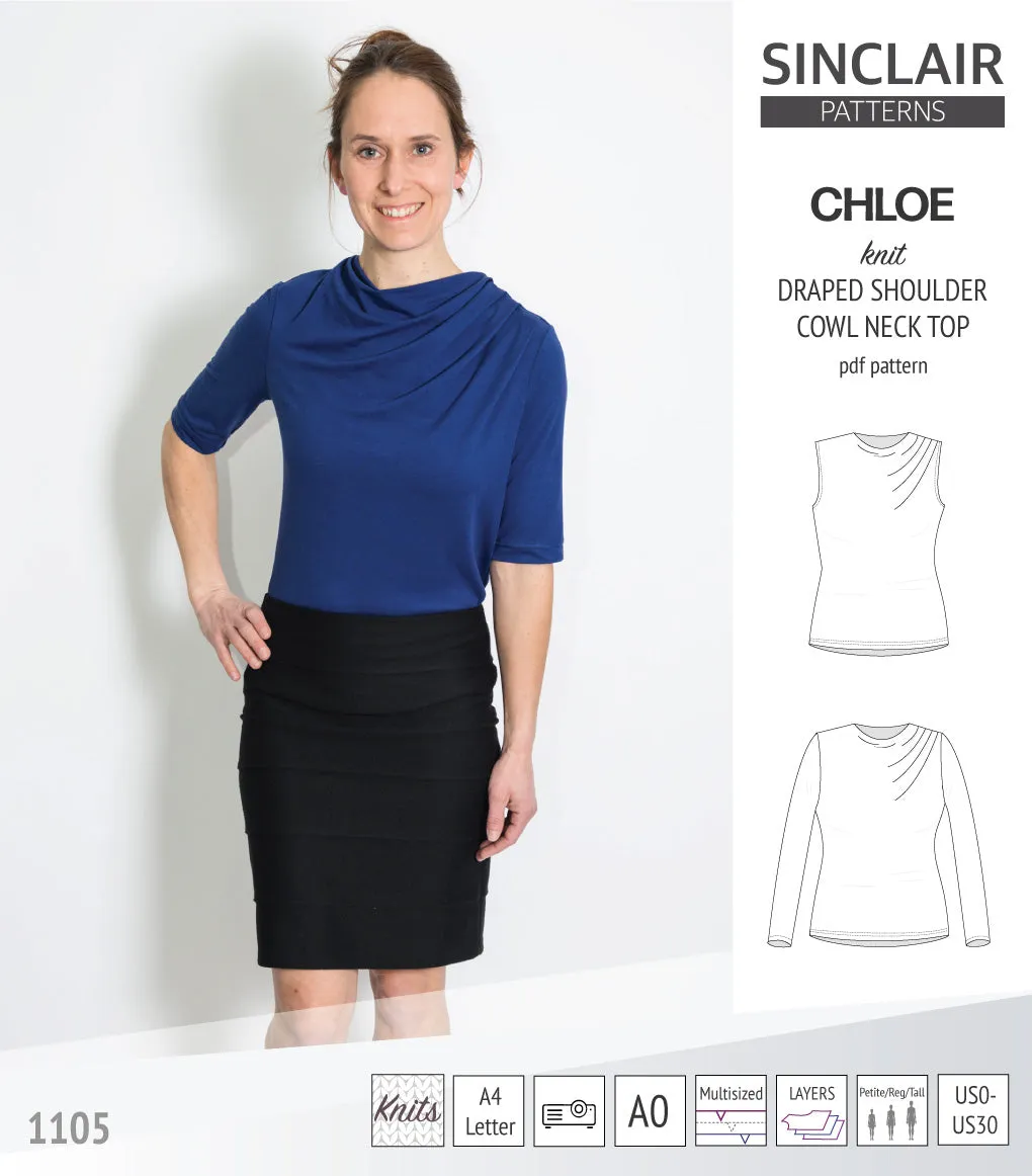 Chloe draped shoulder top with a high cowl neck (PDF)