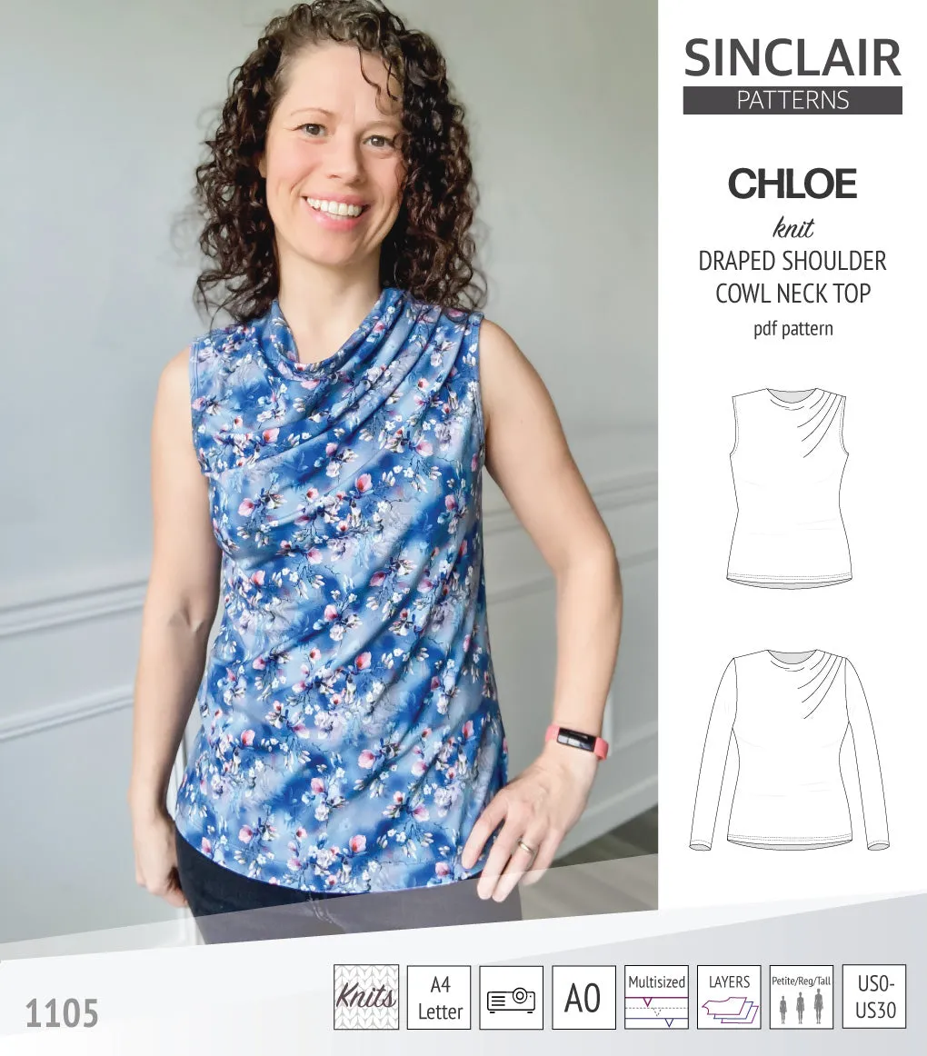 Chloe draped shoulder top with a high cowl neck (PDF)
