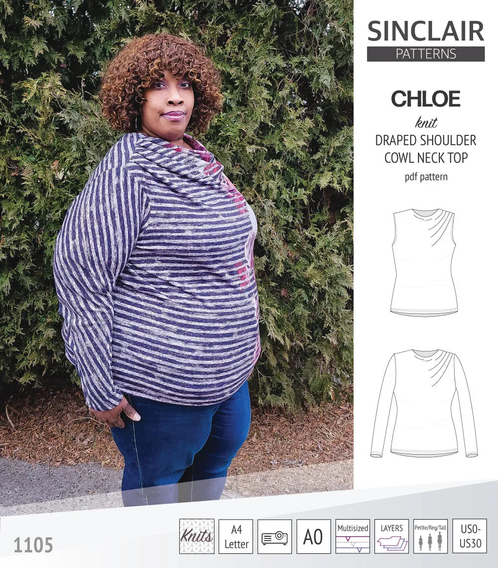 Chloe draped shoulder top with a high cowl neck (PDF)
