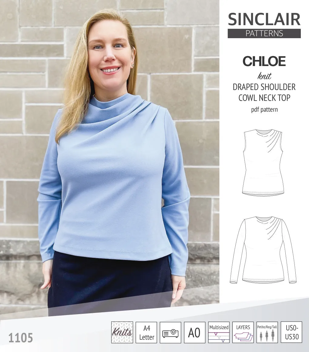 Chloe draped shoulder top with a high cowl neck (PDF)