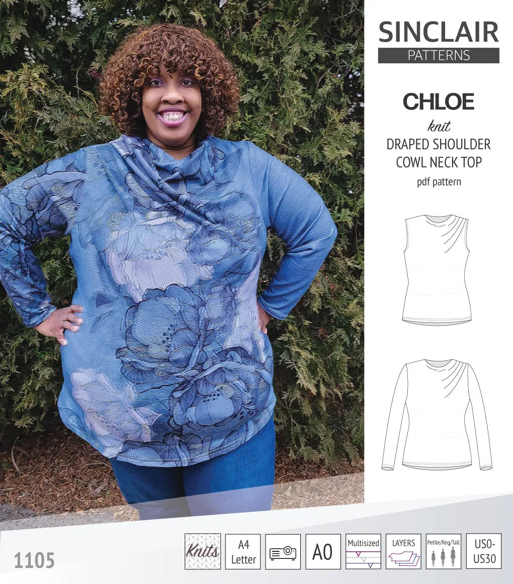 Chloe draped shoulder top with a high cowl neck (PDF)
