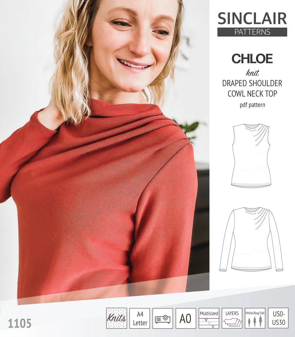 Chloe draped shoulder top with a high cowl neck (PDF)