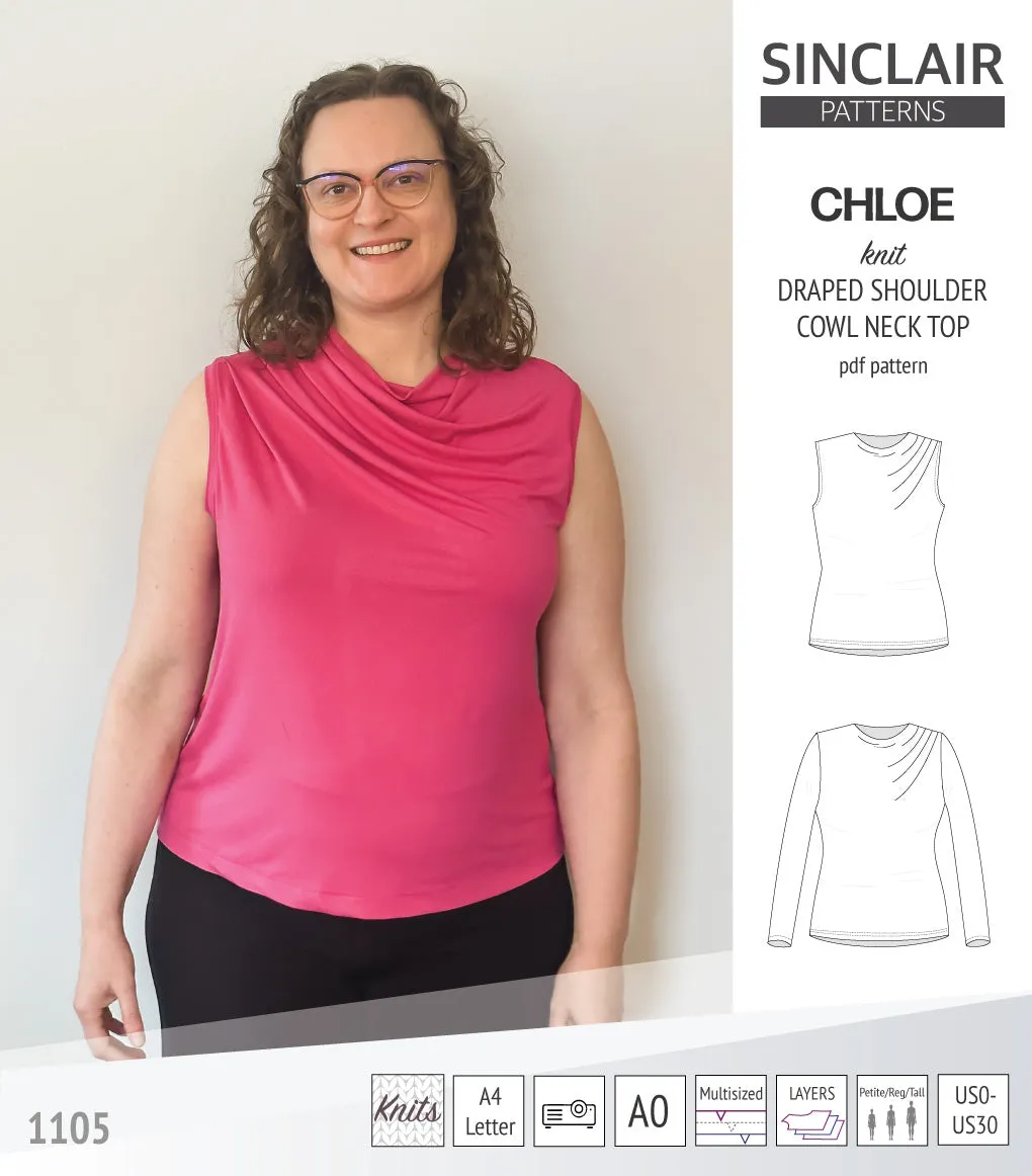 Chloe draped shoulder top with a high cowl neck (PDF)