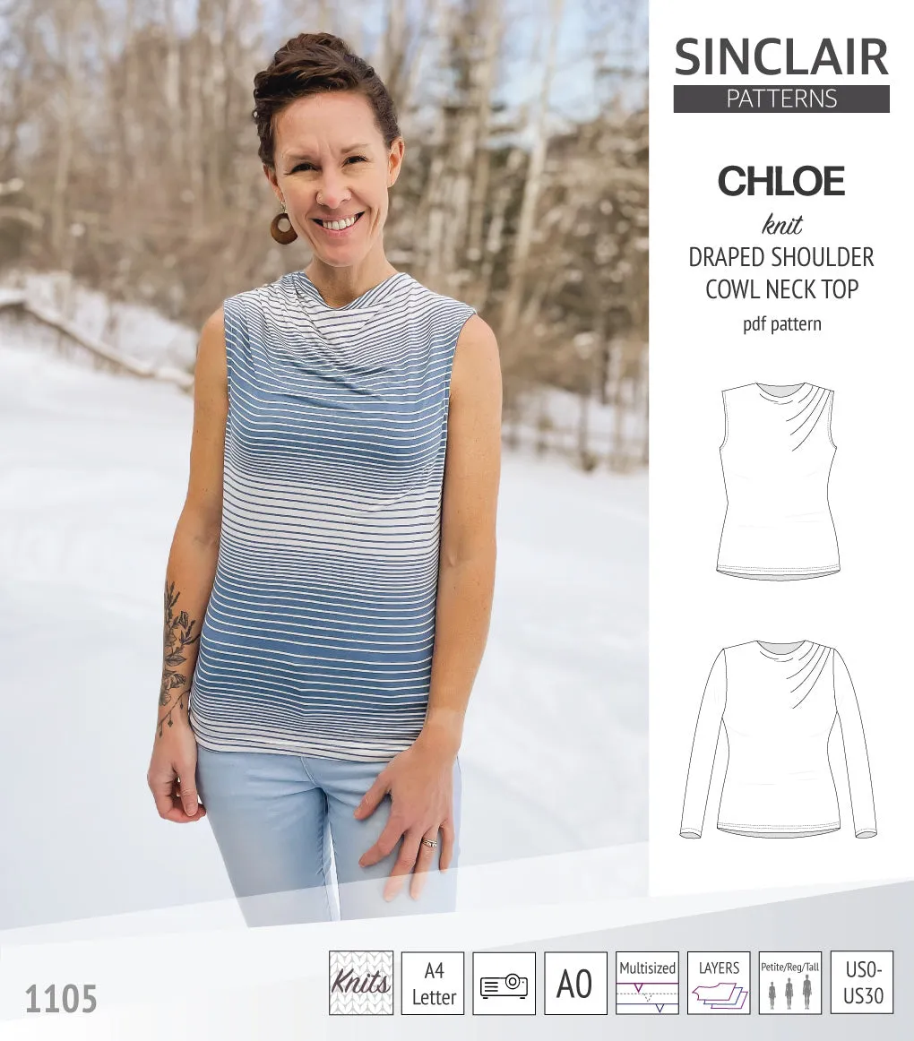 Chloe draped shoulder top with a high cowl neck (PDF)