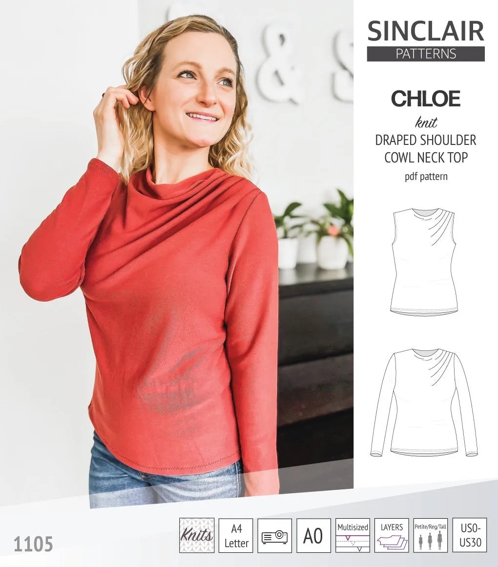 Chloe draped shoulder top with a high cowl neck (PDF)