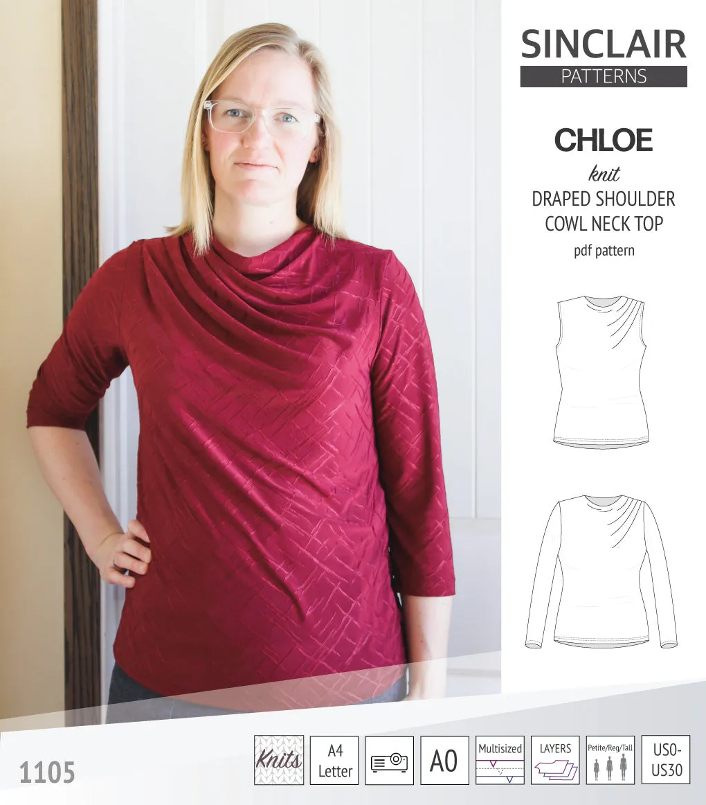 Chloe draped shoulder top with a high cowl neck (PDF)