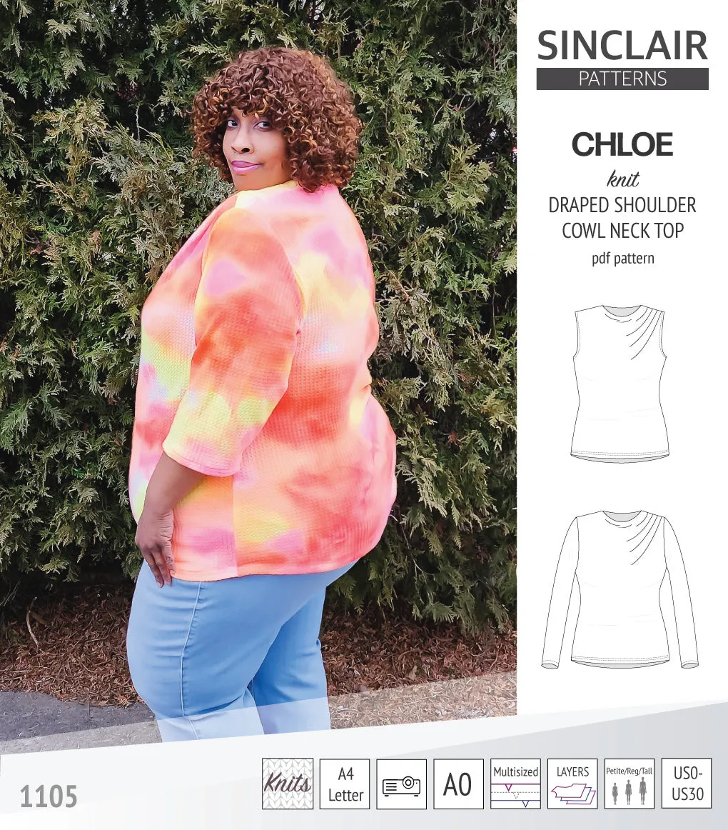 Chloe draped shoulder top with a high cowl neck (PDF)