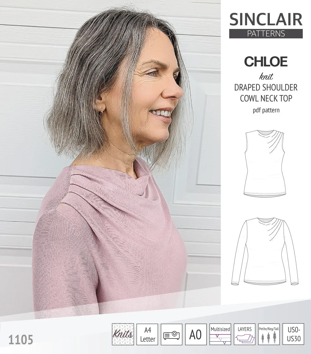 Chloe draped shoulder top with a high cowl neck (PDF)