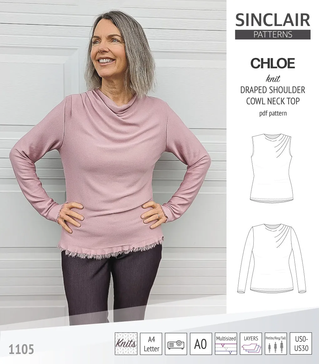 Chloe draped shoulder top with a high cowl neck (PDF)