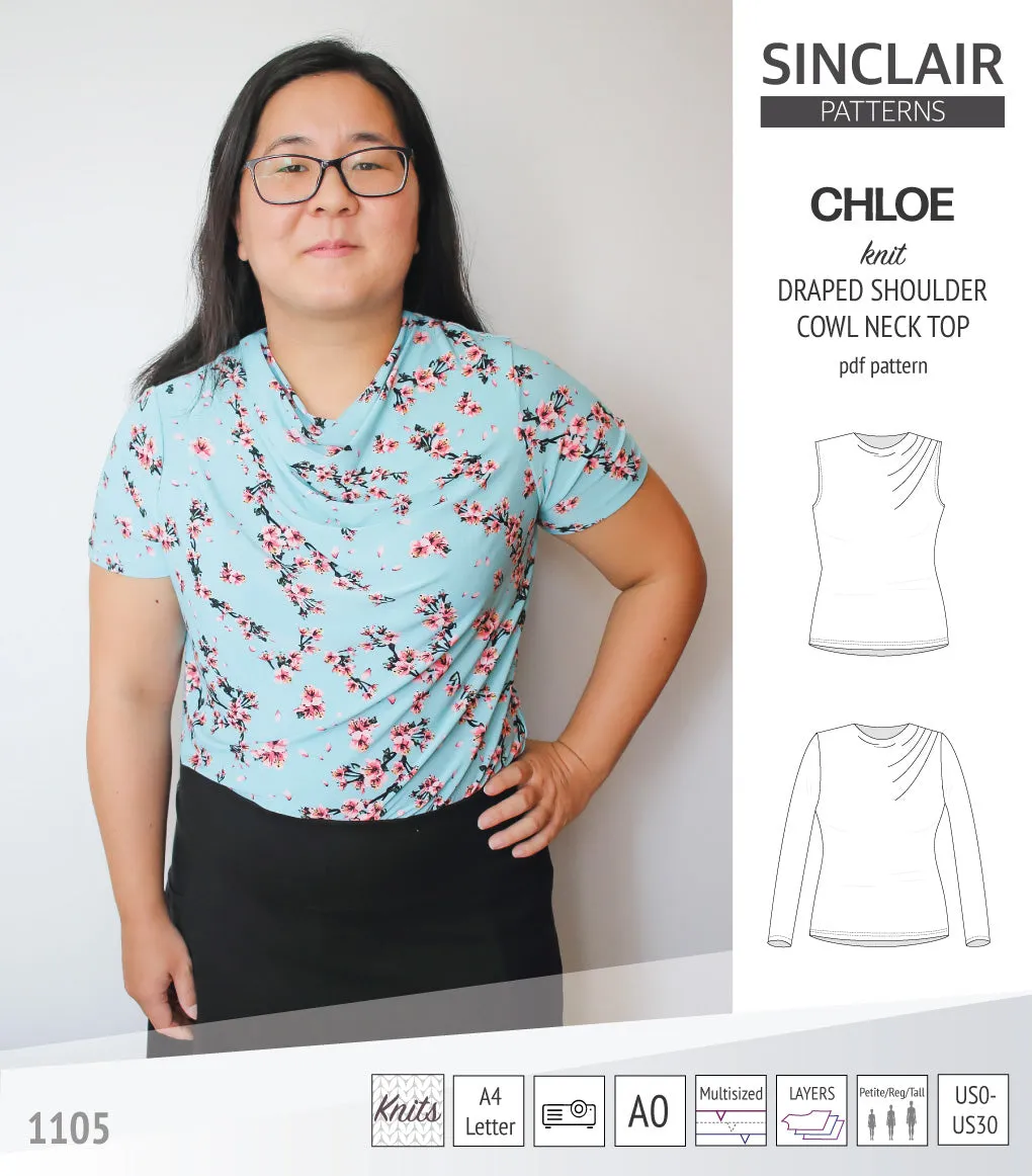 Chloe draped shoulder top with a high cowl neck (PDF)