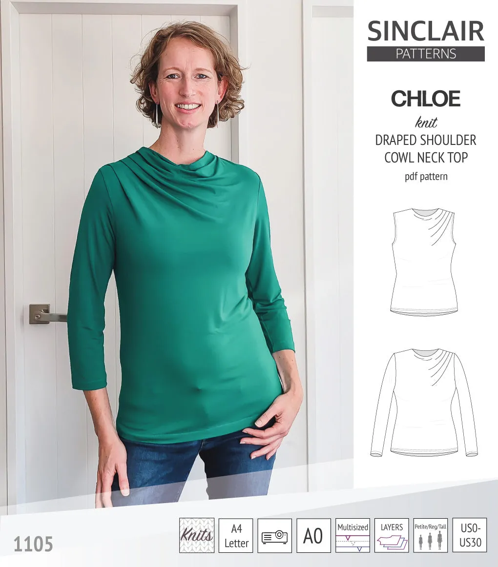 Chloe draped shoulder top with a high cowl neck (PDF)
