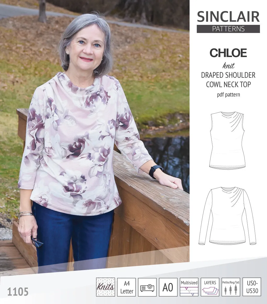 Chloe draped shoulder top with a high cowl neck (PDF)
