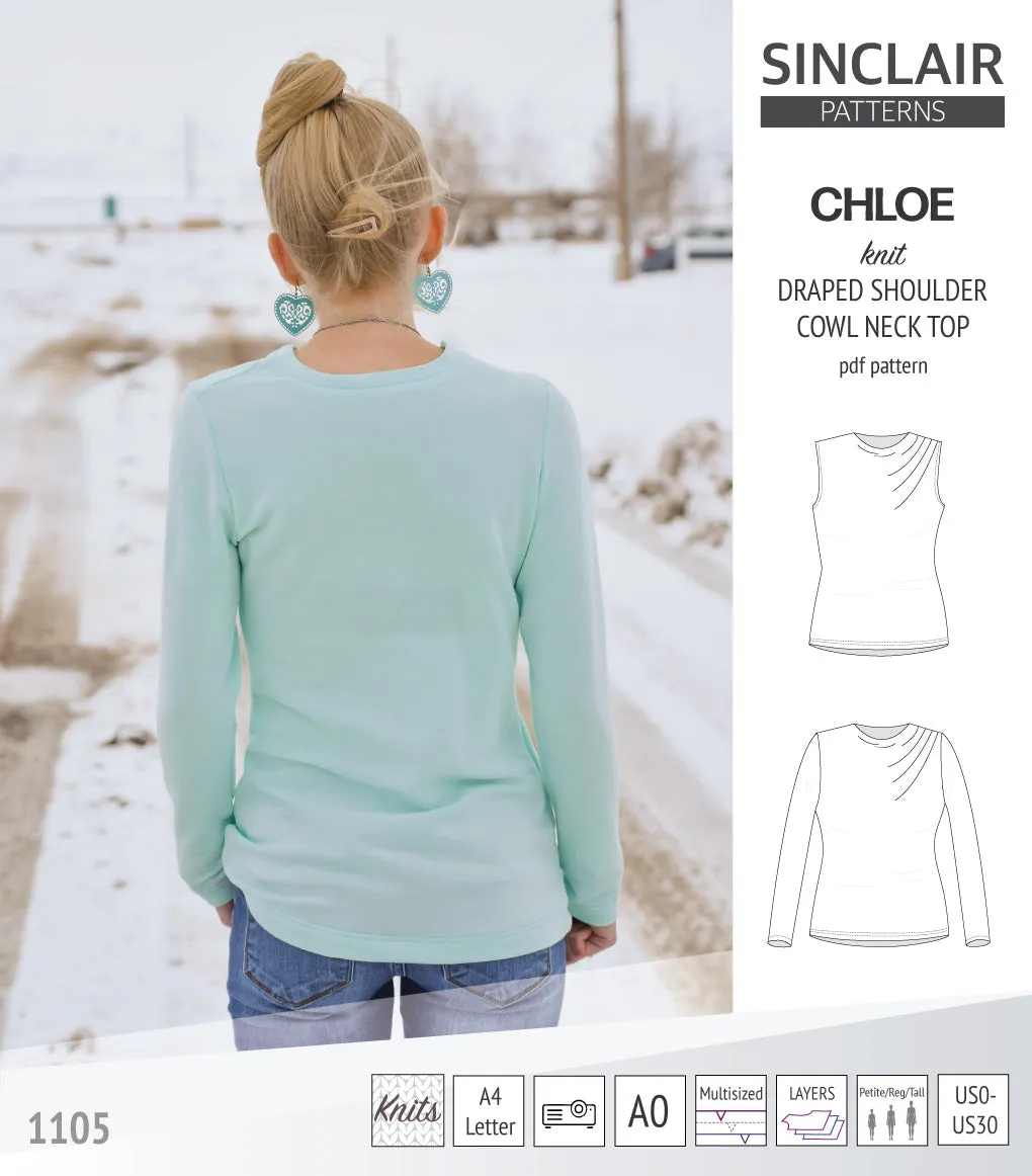 Chloe draped shoulder top with a high cowl neck (PDF)