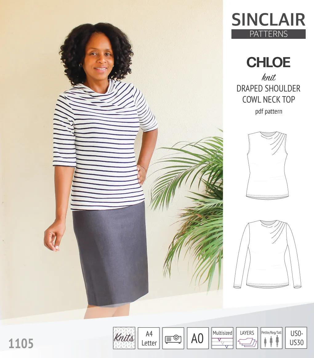 Chloe draped shoulder top with a high cowl neck (PDF)