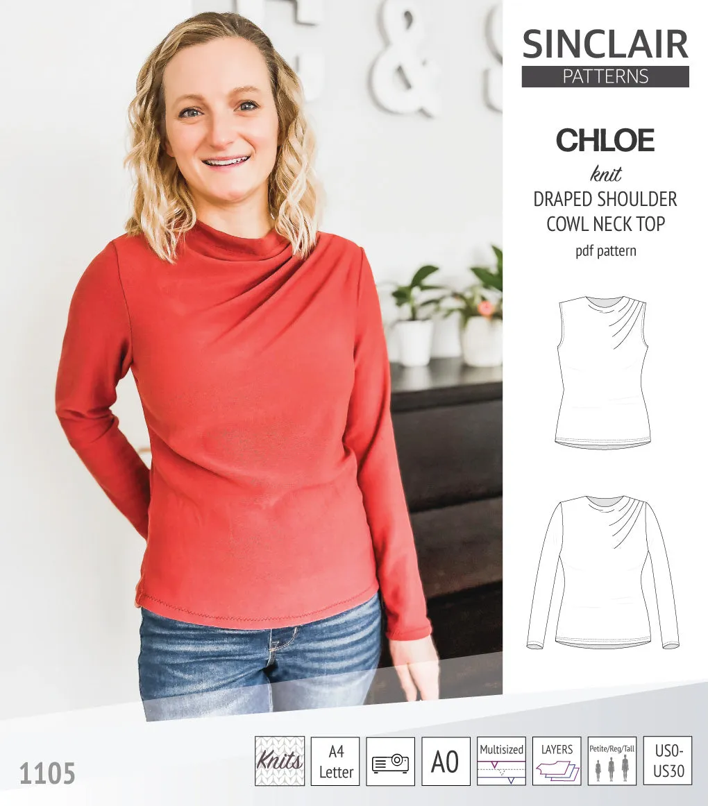 Chloe draped shoulder top with a high cowl neck (PDF)