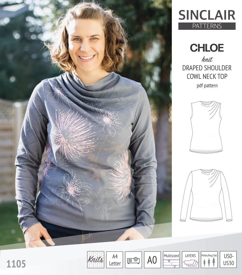 Chloe draped shoulder top with a high cowl neck (PDF)