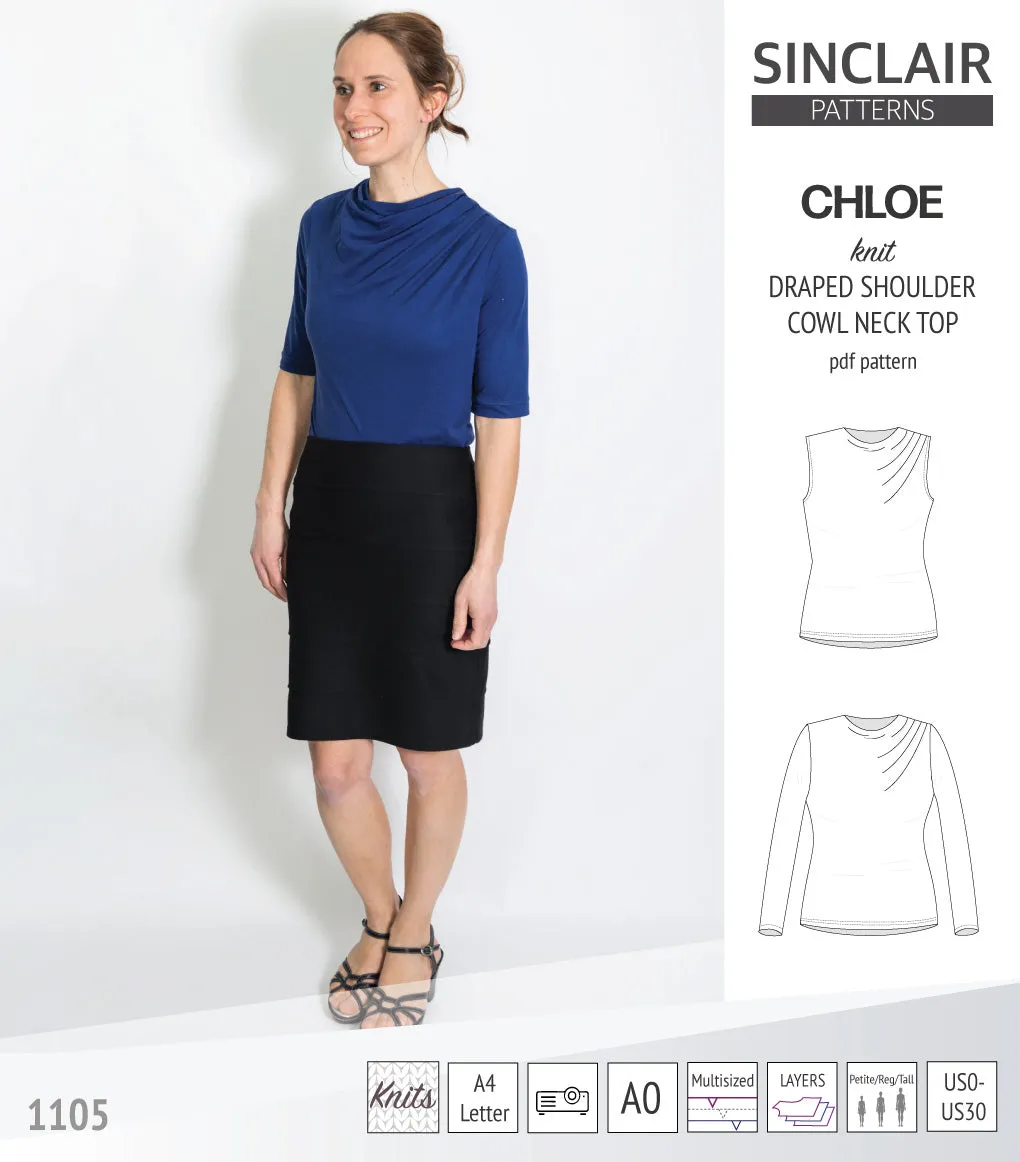 Chloe draped shoulder top with a high cowl neck (PDF)