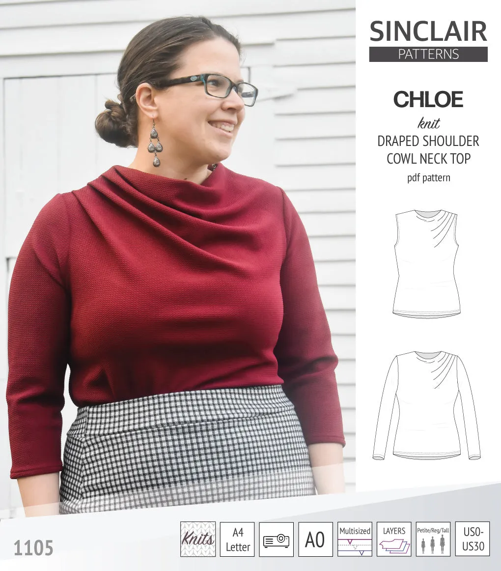 Chloe draped shoulder top with a high cowl neck (PDF)