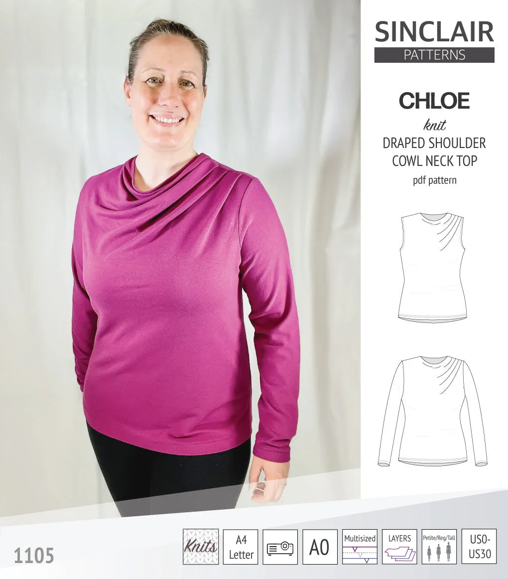 Chloe draped shoulder top with a high cowl neck (PDF)