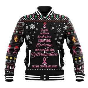 Christmas Tree Breast Cancer Afro Baseball Jacket Survivor African DT03
