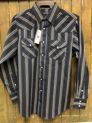 CLI30D01-S-Blu/Blk MWG Mens L/S Snap Shirt -  Stripe
