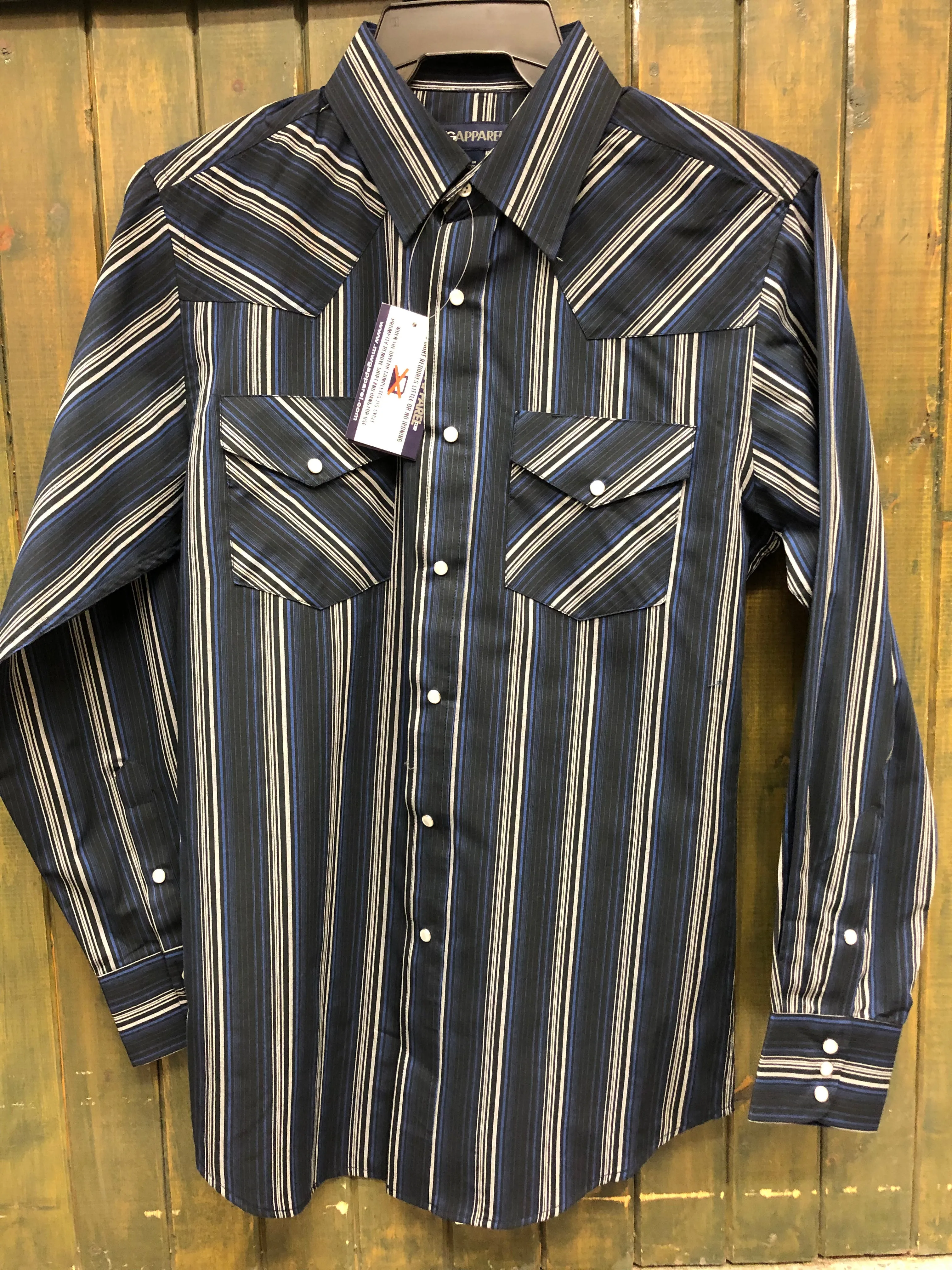CLI30D01-S-Blu/Blk MWG Mens L/S Snap Shirt -  Stripe