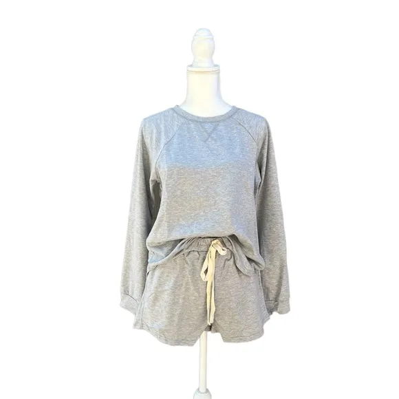 Comfy Round Neck Loungewear Short Set Light Gray