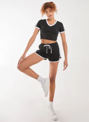 Contrast Piping Cropped T-Shirt