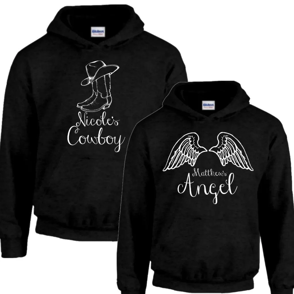 Cowboy & Angel Design Personalized with Your Names Hoodies