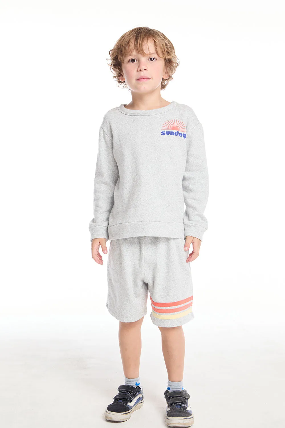Cozy Beach Heather Grey Boys Short with Strappings