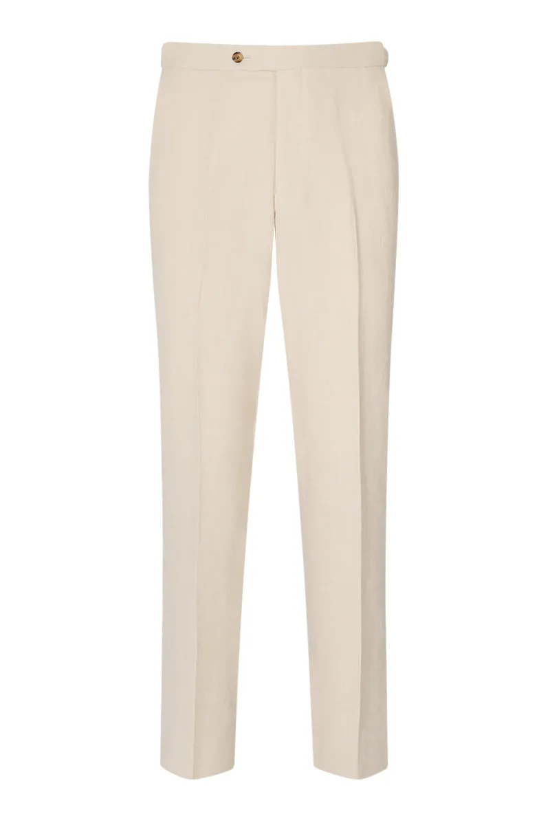 Cream Single Pleat Linen Trousers