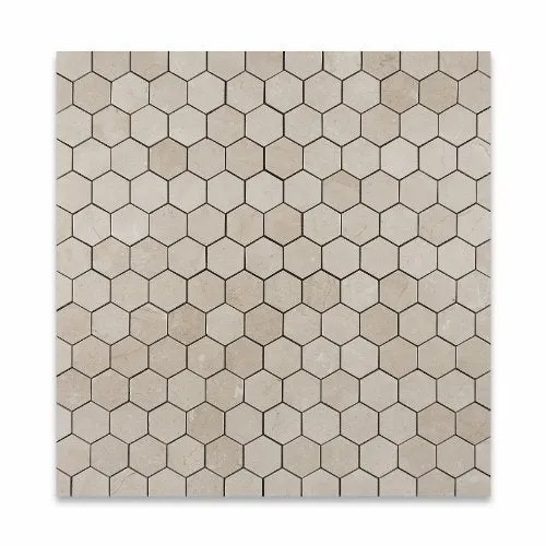 Crema Marfil Marble Polished 2" Hexagon Mosaic Tile - 6" X 6" Sample