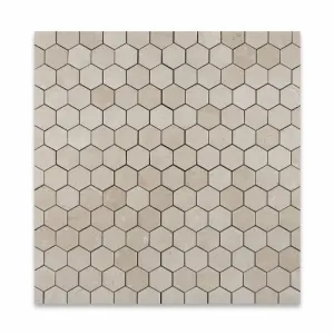 Crema Marfil Marble Polished 2" Hexagon Mosaic Tile - 6" X 6" Sample