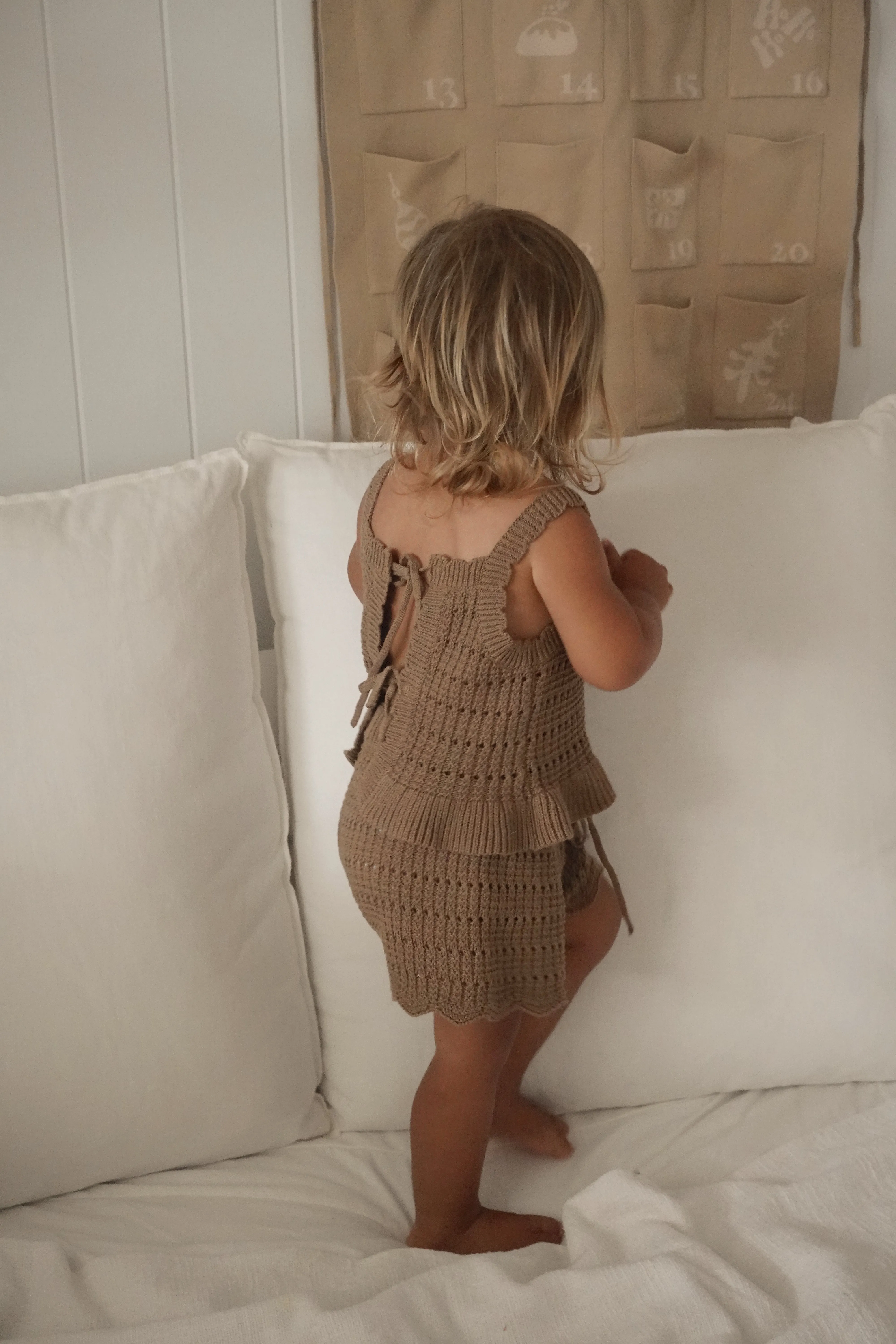 Crochet Tie Up Singlet Top | Pecan