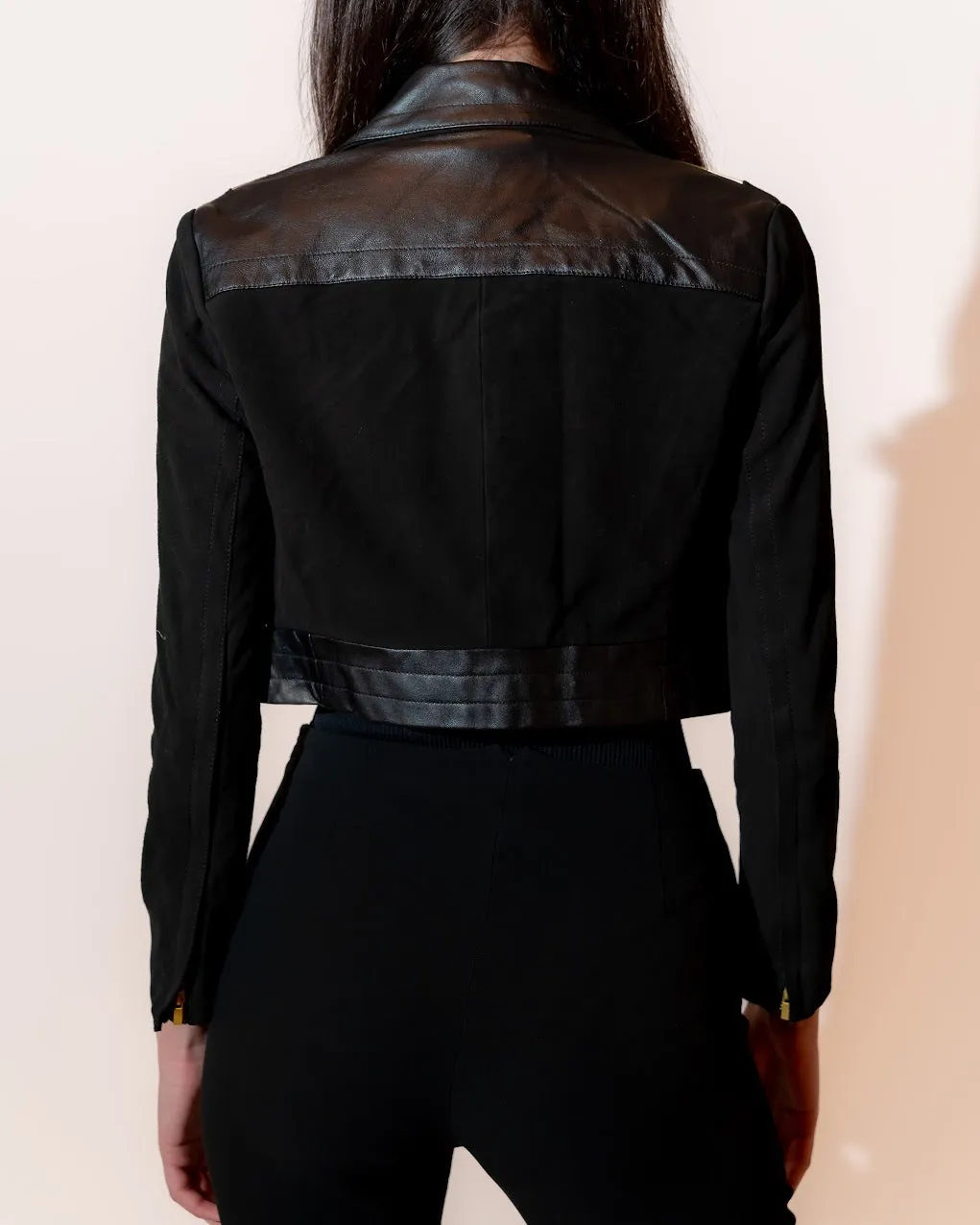 Cropped Black/Multi Color Leather Jacket