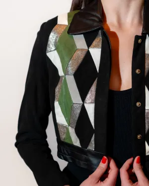 Cropped Black/Multi Color Leather Jacket