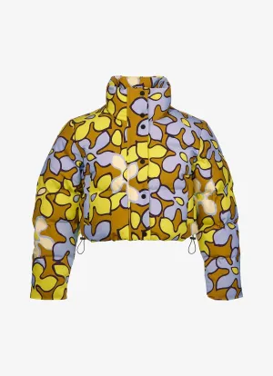 Cropped Matte Stretch Puffer - Surf Floral - Golden Lavender