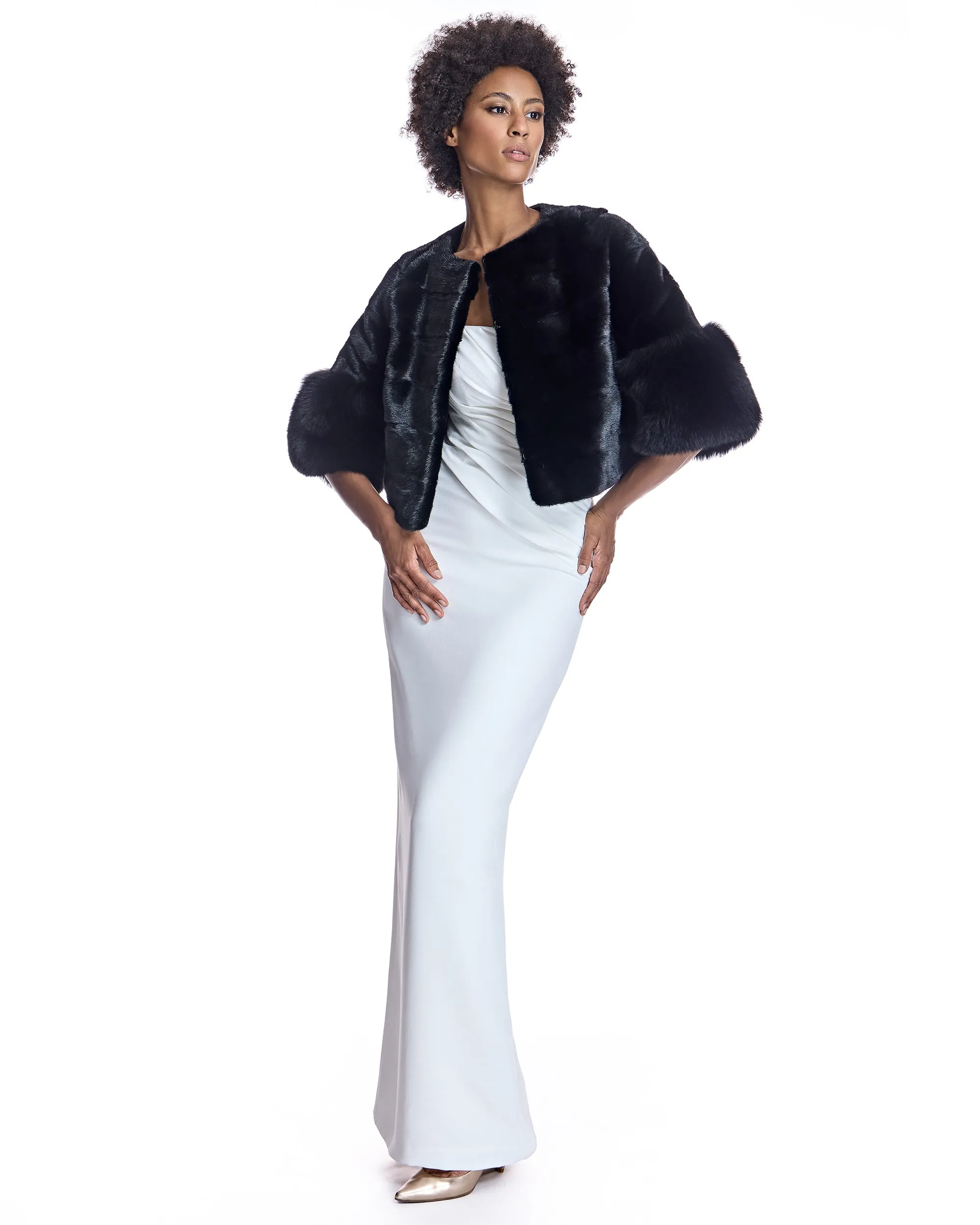 Cropped Mink Jacket with Fox Cuffs