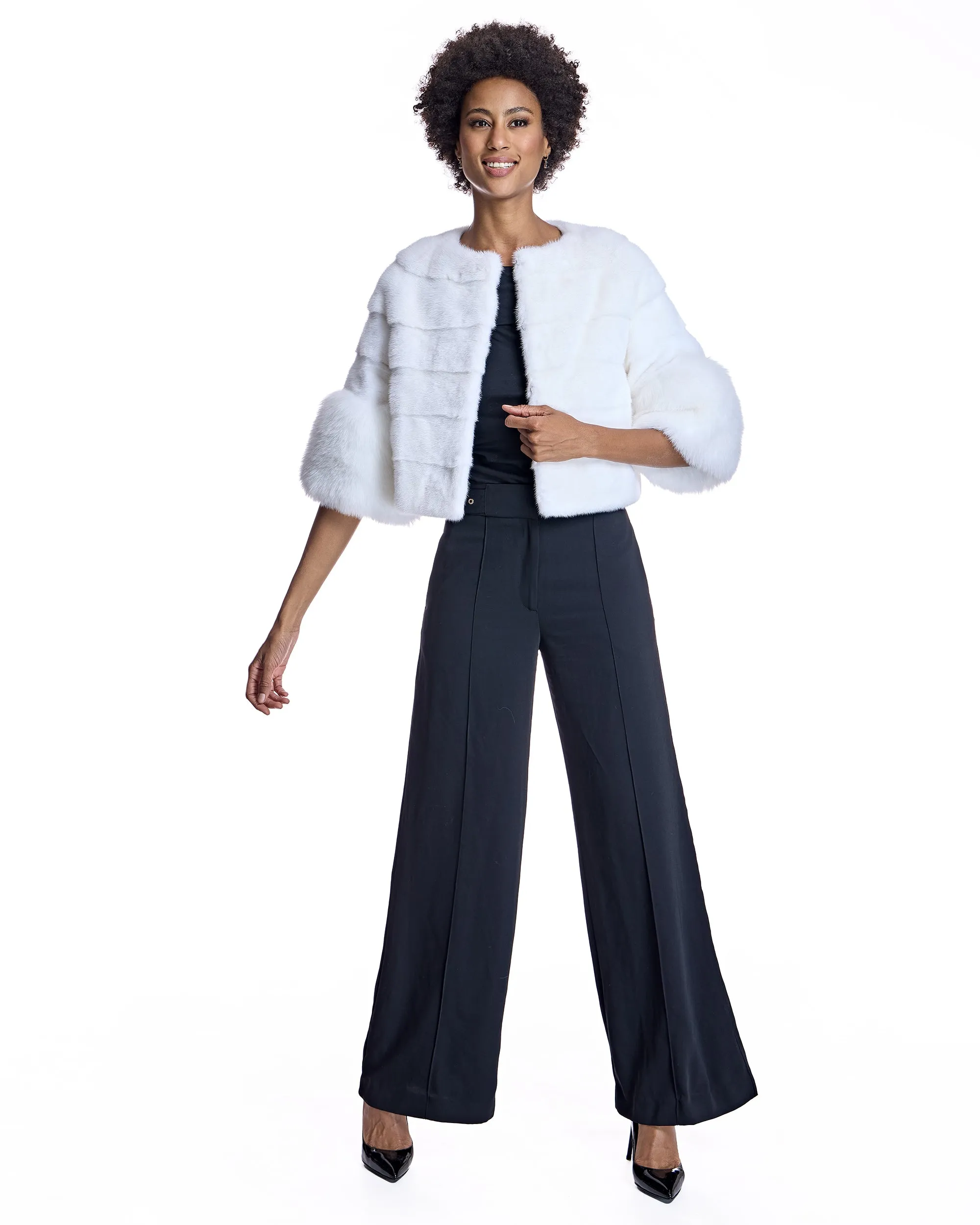 Cropped Mink Jacket with Fox Cuffs