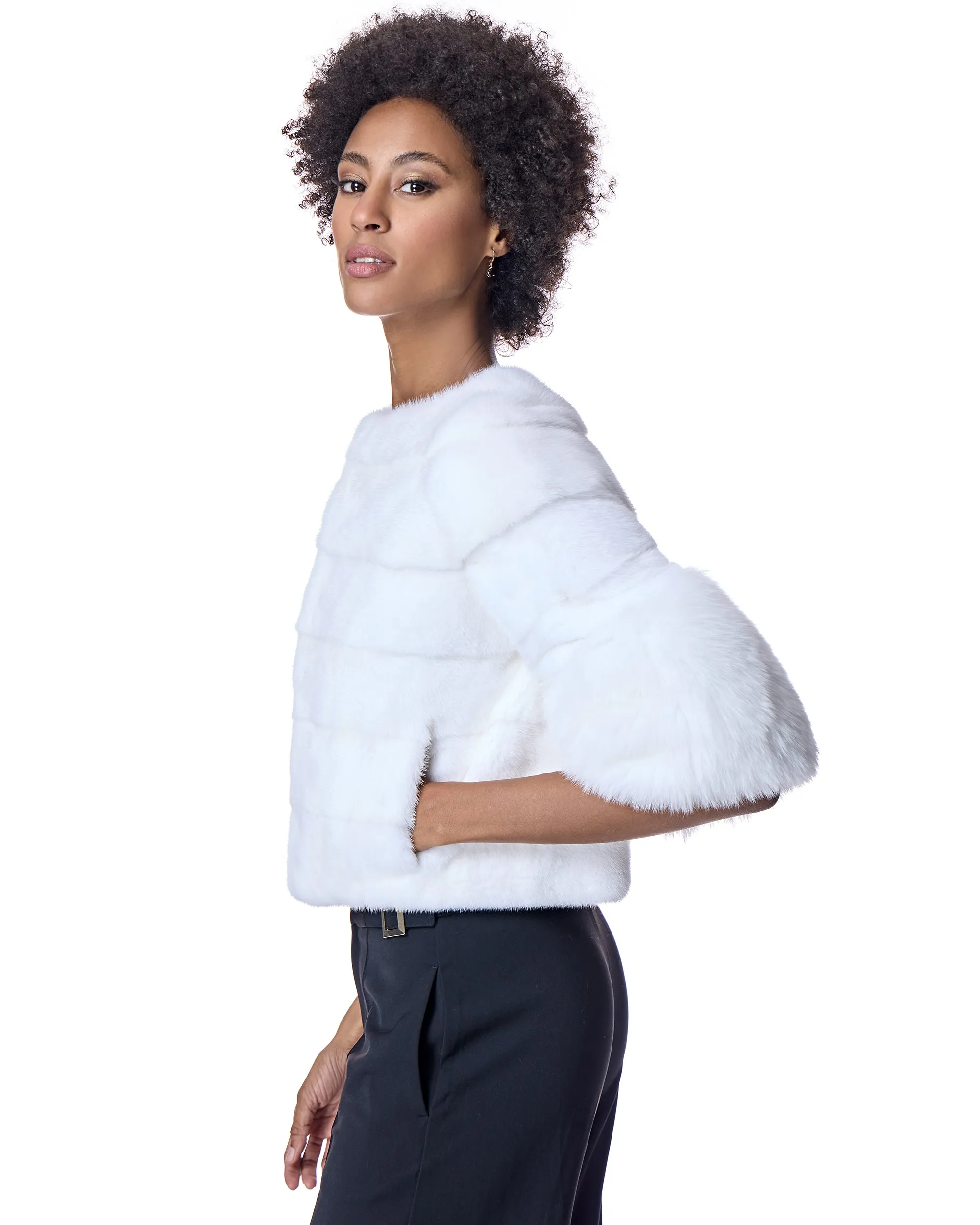 Cropped Mink Jacket with Fox Cuffs