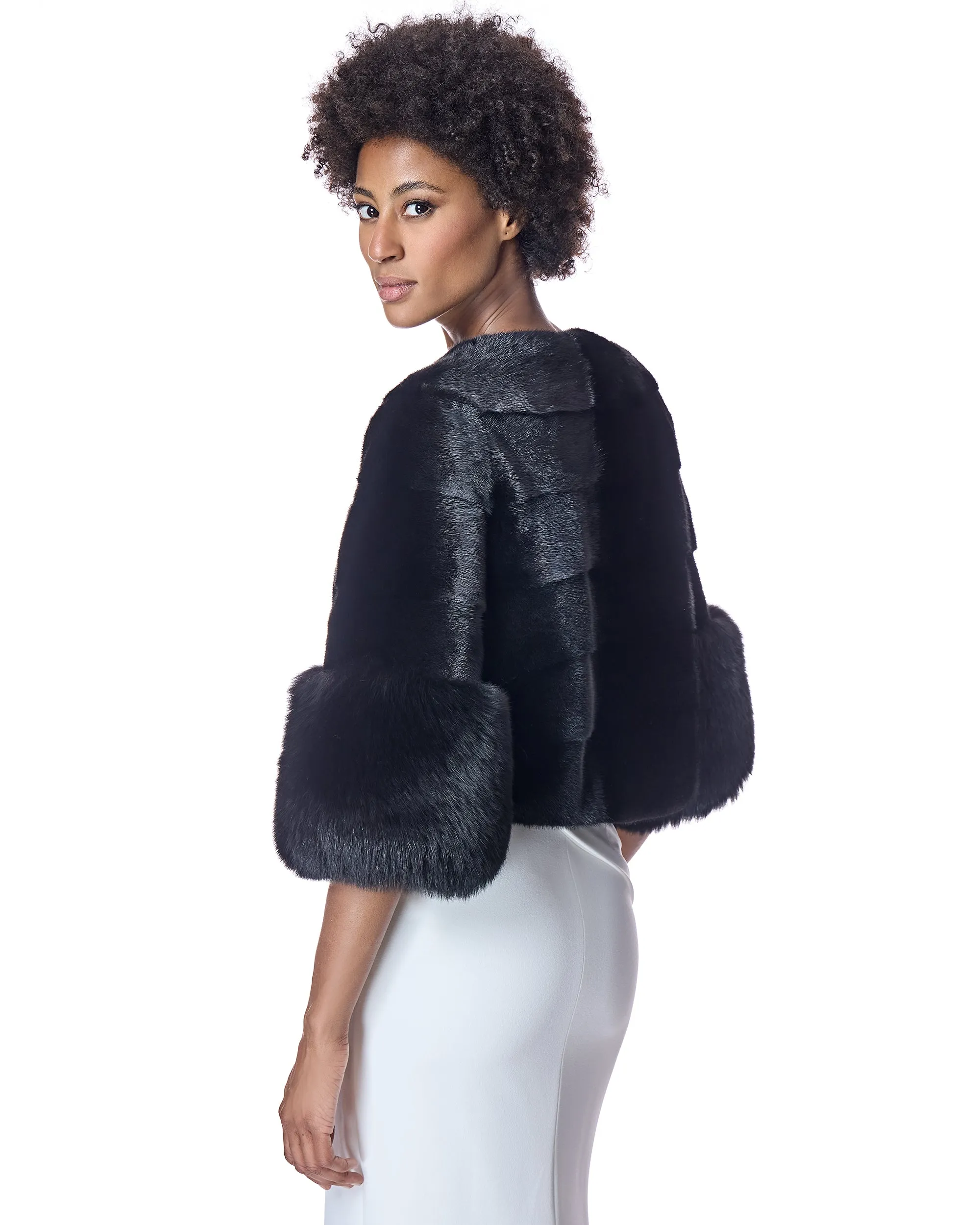 Cropped Mink Jacket with Fox Cuffs