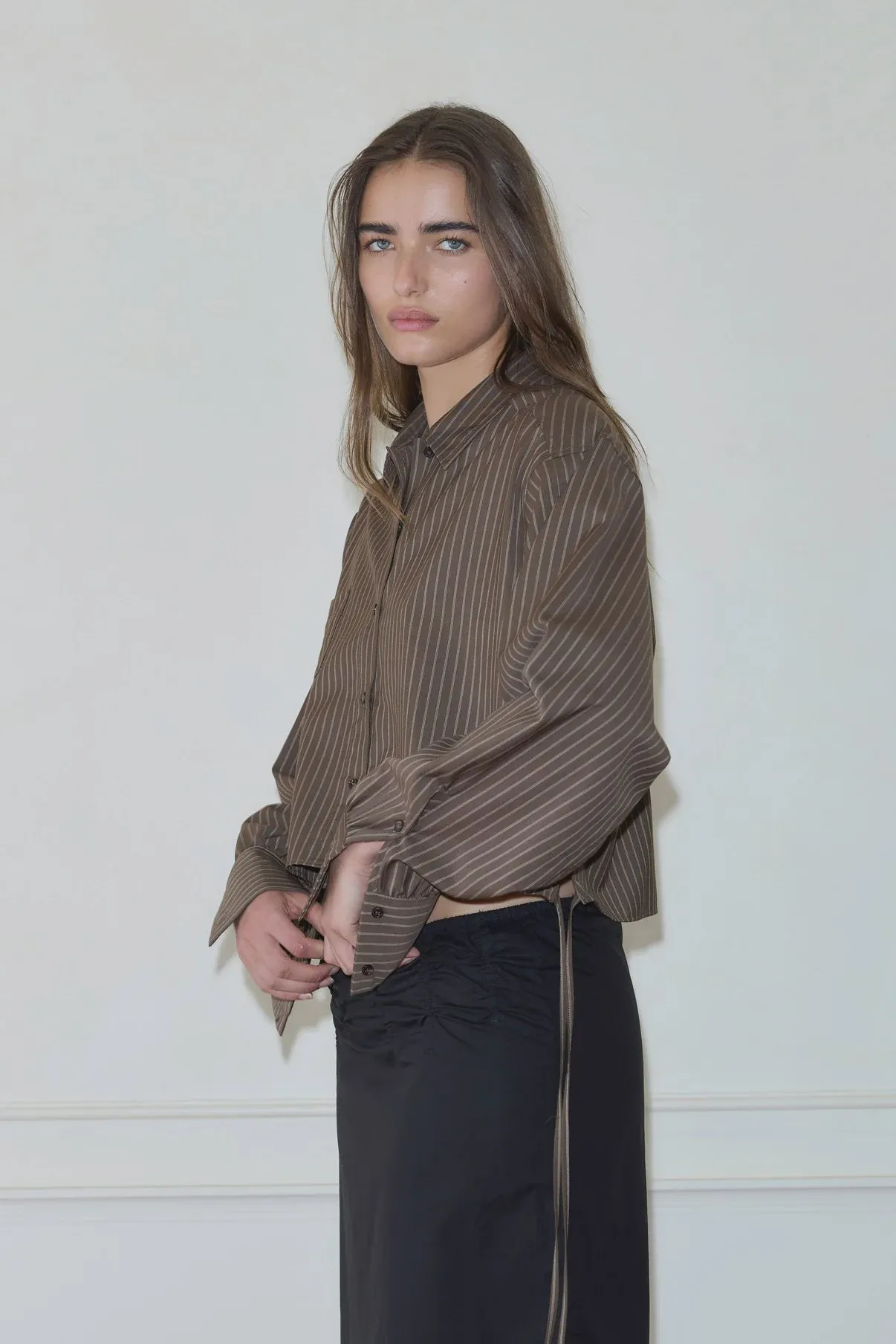 Cropped Shirt Jacket - Sable Stripe