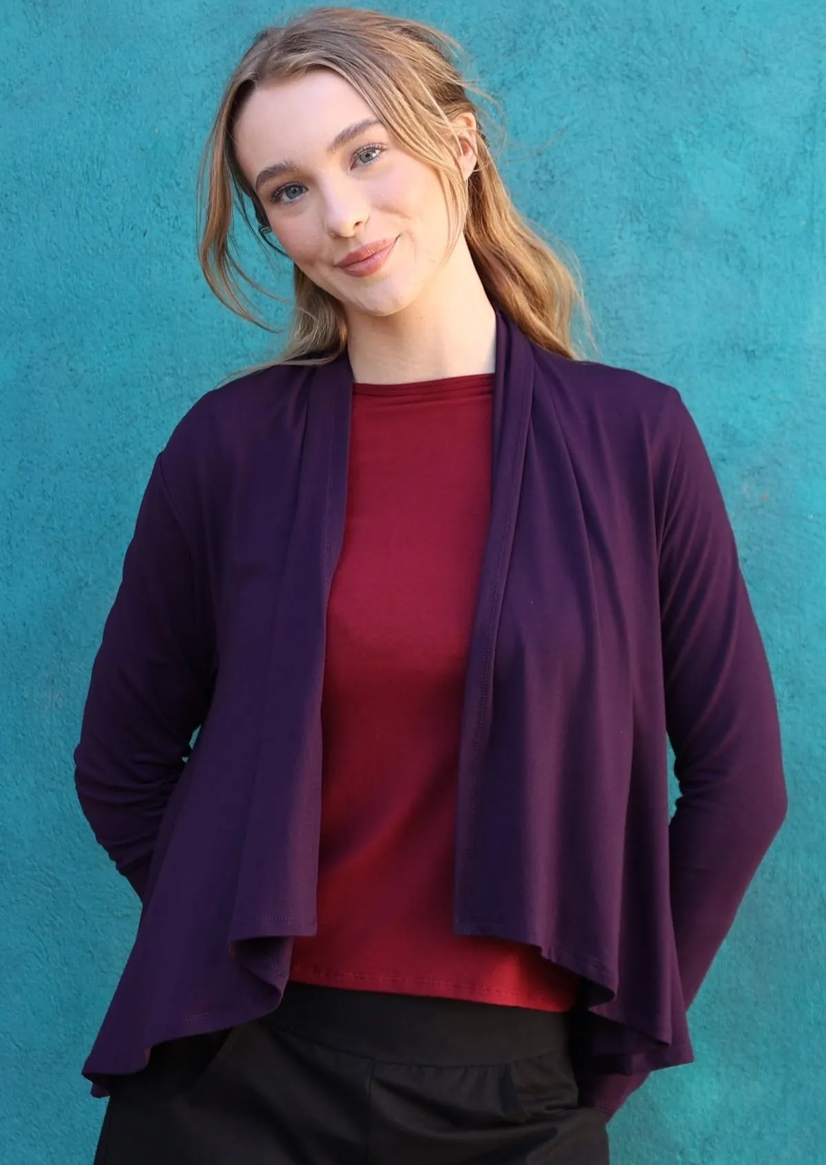 Cropped Waterfall Cardi Dark Purple