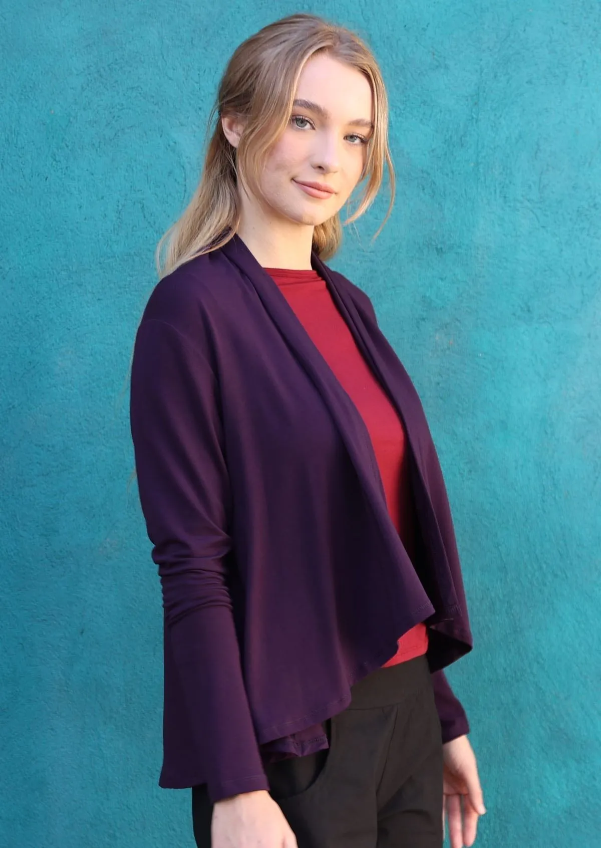 Cropped Waterfall Cardi Dark Purple